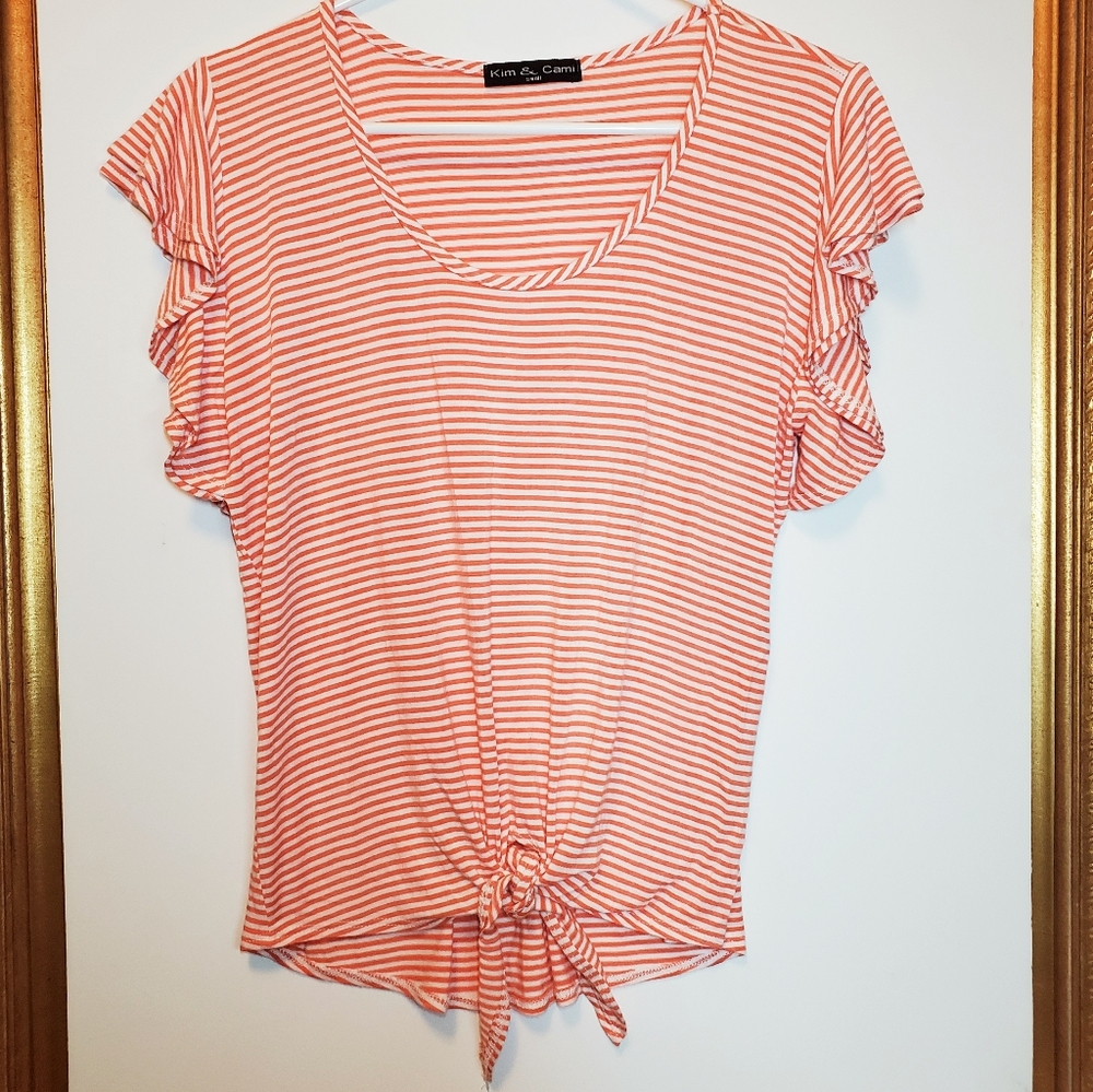 Kim & Cami Off Shoulder Front Tie Candy Stripe Top